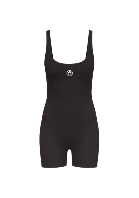 moon logo ribbed jersey short catsuit woman black MARINE SERRE | WJS029ACJER0011BK99